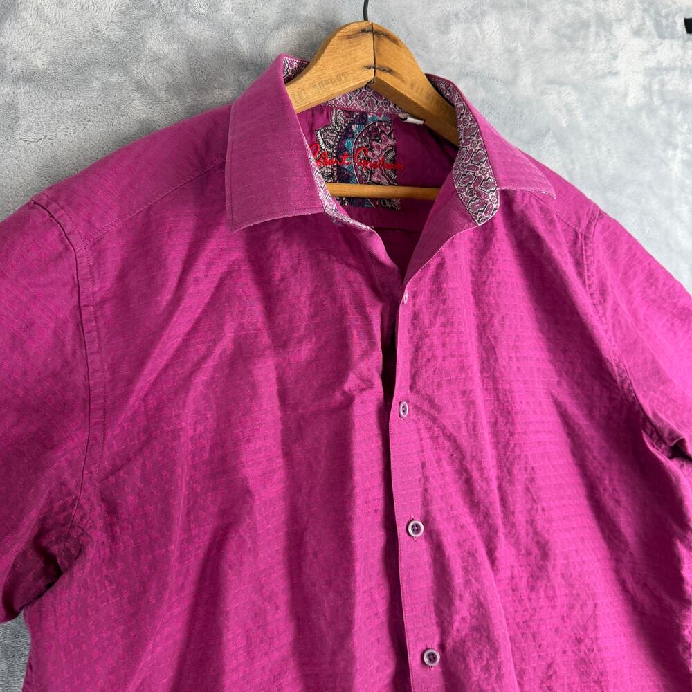 Robert Graham Shirt Men's L Magenta Short Sleeve‎ Classic Fit Collared Casual